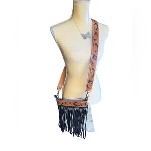 American Darling Black and Tan Fringe Crossbody Bag